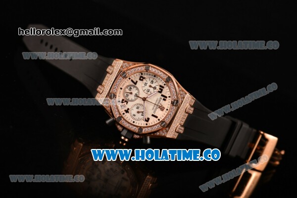 Audemars Piguet Royal Oak Offshore Miyota OS20 Quartz Diamonds/Rose Gold Case with White Dial and Arabic Numeral Markers - Diamonds Bezel (EF) - Click Image to Close